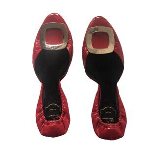 Roger Vivier Gold Buckle Red Flats Size 9.5